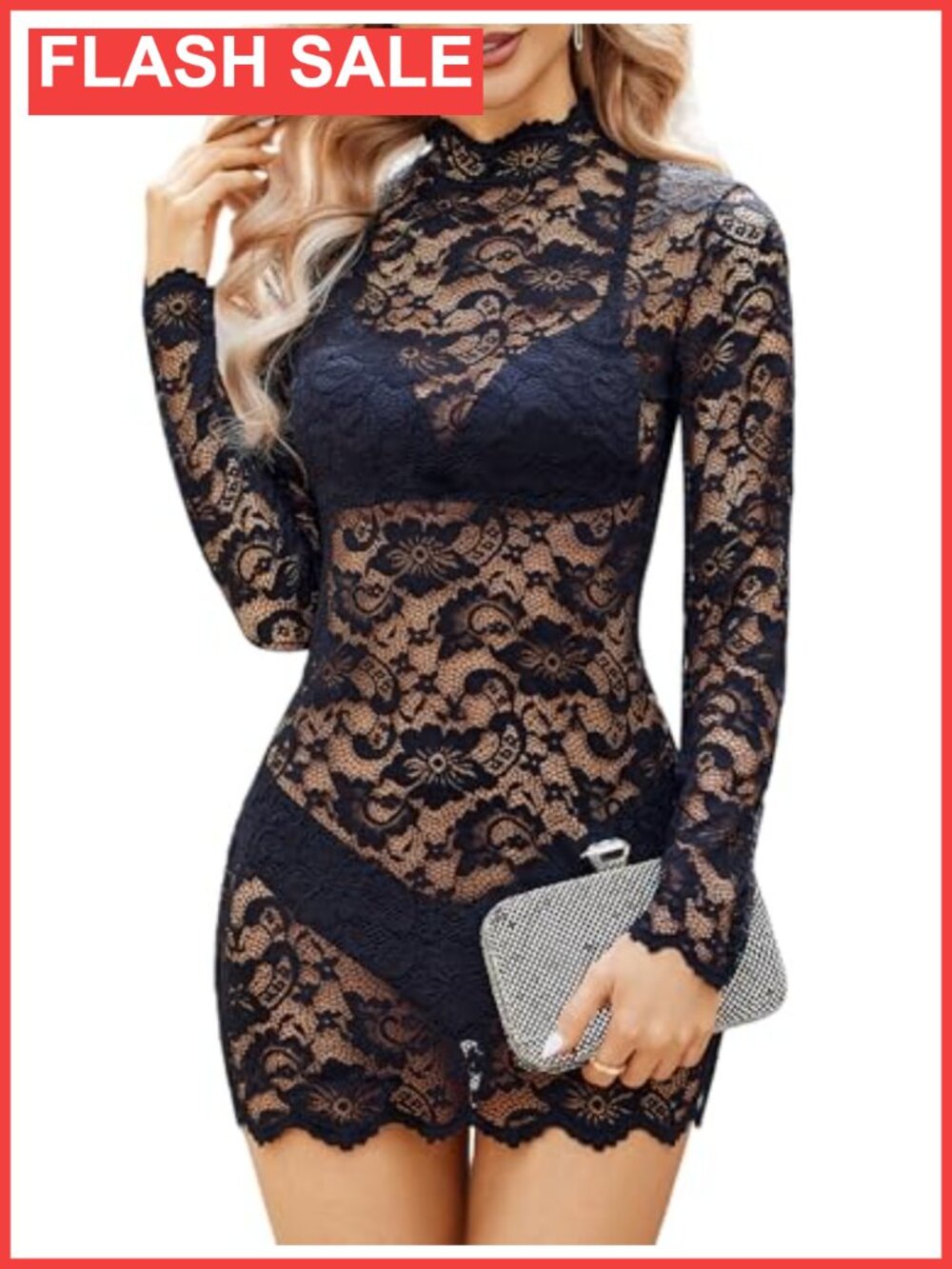 Lace Mini Dress Bodycon Long Sleeve Club Night Out Party Dress